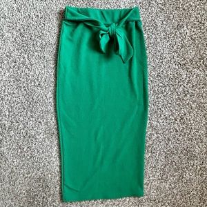 boohoo green tie front midi pencil skirt